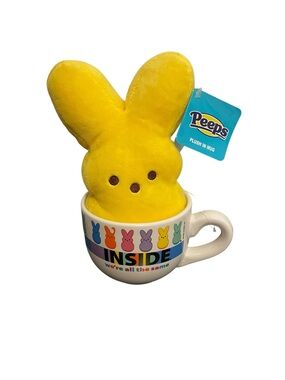 Peeps Yellow Bunny Plush in Mug Set Inside We Are All The Same Easter Gift NWT